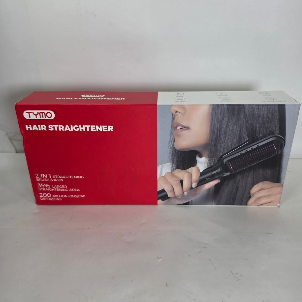 TYMO Flipro 2-in-1 Hair Straightener Brush & Iron 200M Ions Black HC106 NEW
